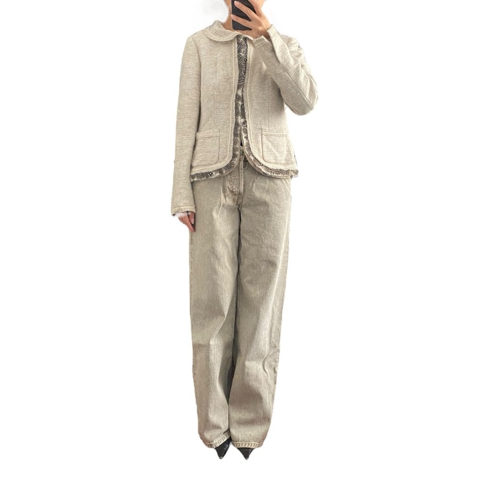 Alberta Feretti Wool/Mohair Blend Jacket with Feather Hair Detailing Size US 8